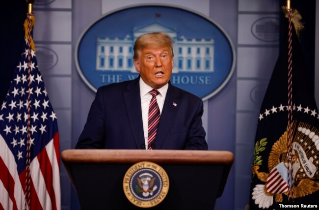 U.S. President Trump speaks to reporters about the 2020 presidential election at the White House in Washington