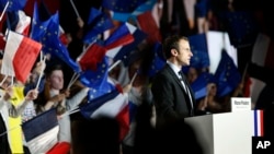 French independent centrist presidential candidate Emmanuel Macron addresses his supporters during an election campaign rally in Arras, northern France, April 26, 2017.