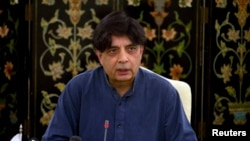 Pakistani Interior Minister Chaudhry Nisar Ali Khan, who says next round of talk with Taliban will take place in days, speaks during a press conference in Islamabad, Pakistan, April 13, 2014.