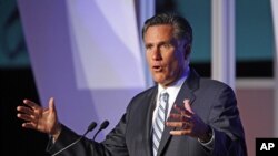 Republican presidential candidate Mitt Romney addresses the U.S. Hispanic Chamber of Commerce in Los Angeles, Sept. 17, 2012. 
