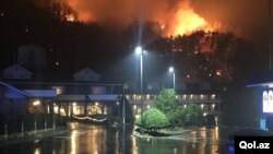 A wildfire burns on a hillside after a mandatory evacuation was ordered in Gatlinburg, Tennessee in a picture released Nov. 30, 2016. 