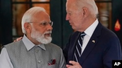 美国总统拜登与印度总理莫迪2023年6月会面。（美联社）