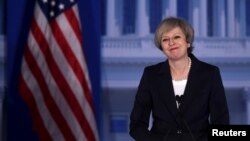 La primera ministra británica, Theresa May, habló ante legisladores republicanos en Filadelfia, el jueves, 26 de enero, de 2017.