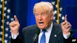 Republican presidential candidate Donald Trump speaks at Saint Anselm College in Manchester, New Hampshire, June 13, 2016. 