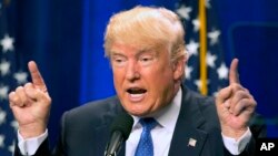 Republican presidential candidate Donald Trump speaks at Saint Anselm College in Manchester, New Hampshire, June 13, 2016. (AP)