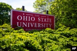 A sign for Ohio State University in Columbus, Ohio is seen in this May 8, 2019 photo.