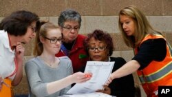 A challenge is reviewed on a ballot during a statewide presidential election recount in Waterford Township, Mich., Dec. 5, 2016. 