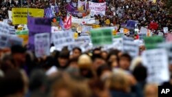 Thousands of people take part in a protest against sexism and gender violence, in Madrid, Spain, Nov. 25, 2018.