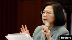 FILE - Taiwan's President Tsai Ing-wen speaks during a news conference in Taipei, Taiwan, Jan. 5, 2019. 