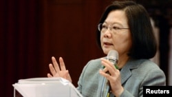 FILE - Taiwan's President Tsai Ing-wen speaks during a news conference in Taipei, Taiwan, Jan. 5, 2019. 