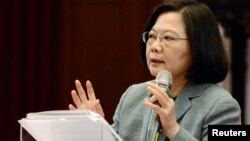 FILE - Taiwan's President Tsai Ing-wen speaks during a news conference in Taipei, Taiwan, Jan. 5, 2019. 