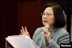 FILE - Taiwan's President Tsai Ing-wen speaks during a news conference in Taipei, Taiwan, Jan. 5, 2019.