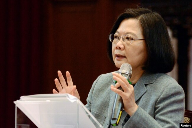 FILE - Taiwan's President Tsai Ing-wen speaks during a news conference in Taipei, Taiwan, Jan. 5, 2019.