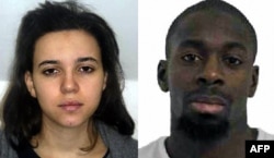 French police released these images of suspects Hayat Boumeddiene, left, and Amedy Coulibaly, on Jan. 9, 2015.