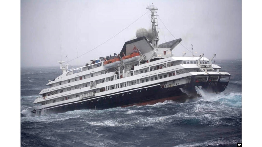 FILE - This photo shows the Antarctic tourist ship Clelia II struggling in high seas with 165 people aboard in the southern Drake Passage, just north of the Shetland Islands, Dec. 7, 2010.