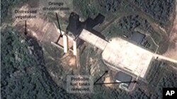 Imagen de satélite captada por DigitalGlobe en Sohae, donde se cree que Corea del Norte ha realizado pruebas con motores de cohetes.