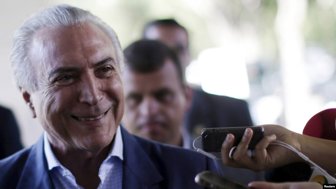 Brazil's Vice President Michel Temer arrives at the Planalto Palace in Brasilia, Brazil, April 22, 2016. 