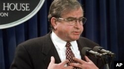 FILE - National Security Adviser Sandy Berger meets reporters in the White House briefing room Tuesday, Nov. 18, 1997, to discuss the situation in Iraq. 