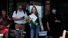 Russian journalist Svetlana Prokopyeva leaves after a court hearing in Pskov, Russia July 6, 2020. A Russian court pronounced Prokopyeva guilty of justifying terrorism and handed down a fine of 500,000 roubles. REUTERS/Anton Vaganov