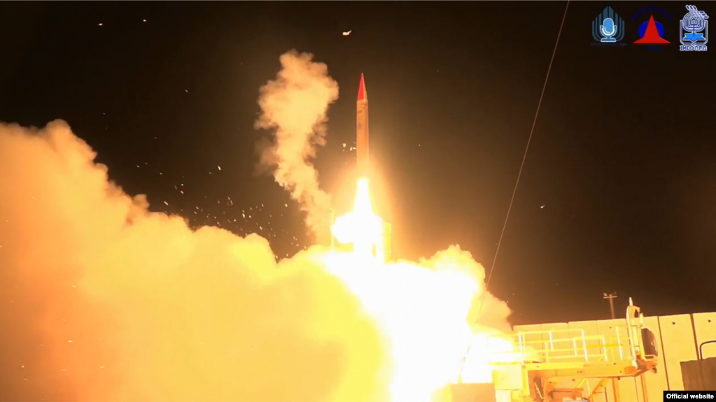 An Arrow 3 anti-missile interceptor, jointly developed by the Israeli and U.S. governments, is test-fired from central Israel on February 19, 2018. Officials of both governments said the interceptor successfully reached a simulated target outside of the Earth's atmosphere (screen grab from Israeli Defense Ministry video).