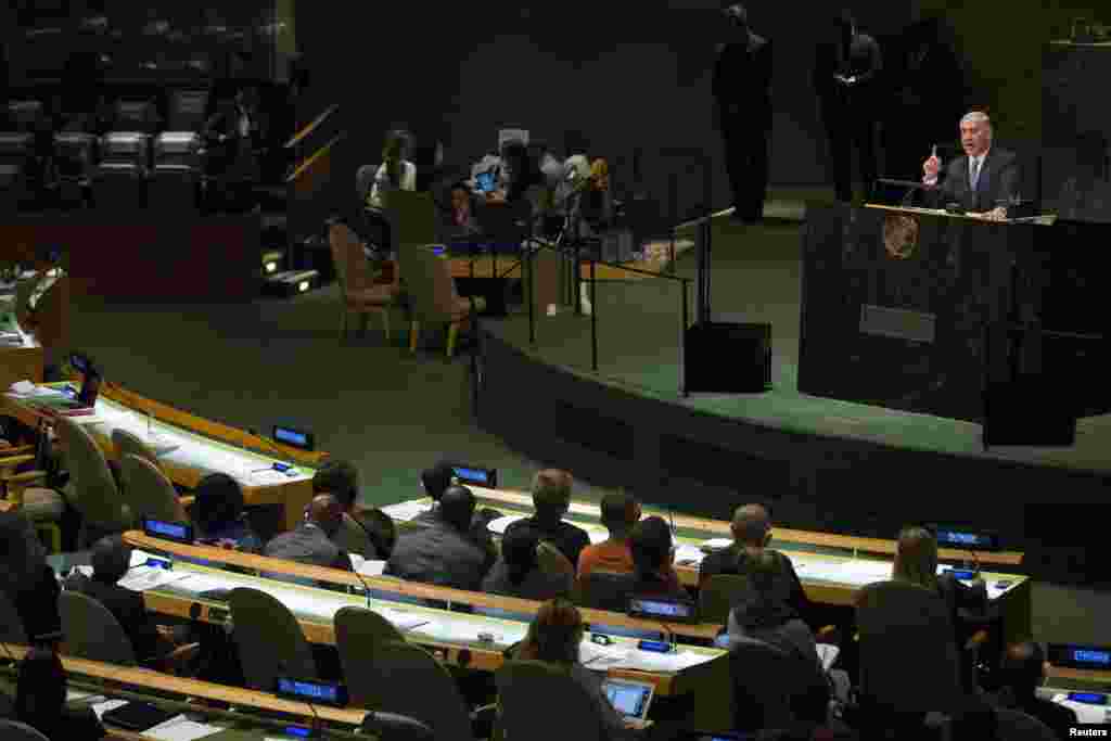 Israel's Prime Minister Benjamin Netanyahu addresses the 69th United Nations General Assembly at the U.N. headquarters in New York, Sept. 29, 2014.