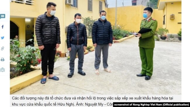 Công an Lạng Sơn (VN) bắt ba người về tội nhận và đưa hối lộ, 14/1/2022.