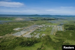 An aerial view of Hla Phoe Khaung transit camp for Rohingya who decide to return back from Bangladesh, is seen in Maungdaw, Rakhine state, Myanmar, Sept. 20, 2018.