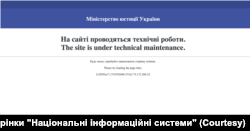 Недоступний сайт державного підприємства "Національні інформаційні системи", яке займається обслуговуванням реєстрів міністерства.