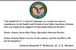 Thông điệp chia buồn của Tướng Kenneth F. McKenzie, Jr., Photo CENTCOM.