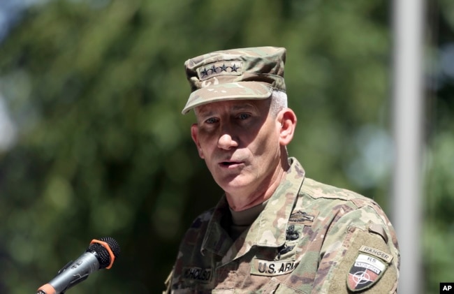 Commander of the Resolute Support mission and U.S. Forces in Afghanistan Army Gen. John W. Nicholson speaks during an opening ceremony of "Invictus Games" at the Resolute Support Headquarters, in Kabul, Afghanistan, May 13 , 2017.