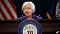 Federal Reserve Chair Janet Yellen speaks during a news conference in Washington, Dec. 13, 2017. 