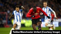 Romelu Lukaku, attaquant congolo-belge de Manchester United, a marqué un doublé lors d’un match de 8e de finale de la Coupe d'Angleterre contre Huddersfield, le 17 février 2018. (Twitter/Manchester United)
