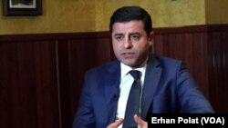 FILE - Selahattin Demirtas, the co-chairperson of the pro-Kurdish People's Democratic Party of Turkey, speaks to the Voice of America Turkish Service.