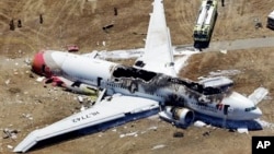 Wreckage of Asiana Flight 214 airplane after it crashed at the San Francisco International Airport, San Francisco, July 6, 2013.