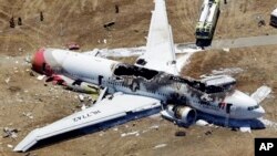 Wreckage of Asiana Flight 214 airplane after it crashed at the San Francisco International Airport, San Francisco, July 6, 2013.