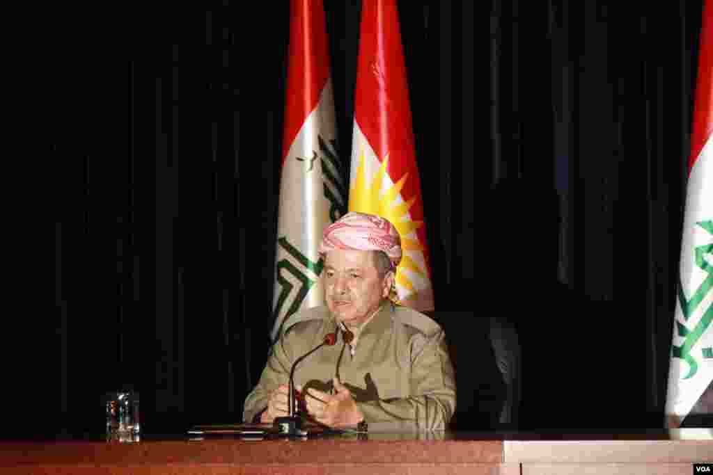 Rais wa jimbo la Kurdistan nchini Irak Masoud Barzani anasema anaamini malalamiko ya kimataifa kuhusiana na kura ya maoni yatamalizika baada ya wanchi wataidhinisha pendekezo hilo. Irbil, Iraqi Kurdistan, Sept. 24, 2017. (H. Shekha/VOA)