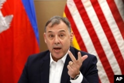 U.S. Ambassador to Cambodia William Heidt gives a press conference at the U.S. Embassy, in Phnom Penh, Cambodia, Sept. 12, 2017