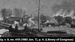 The Union army destroyed train stations, public buildings and manufacturing centers in Atlanta, Georgia.