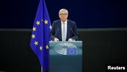 Predsednik Evropske komisije Žan-Klod Junker drži govor o stanju EU u Strazburu, 13. septembar 2017.