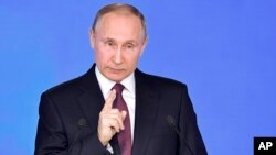 El presidente de Rusia, Vladimir Putin, pronunció su discurso anual sobre el estado de la nación el jueves, 1 de marzo de 2018.