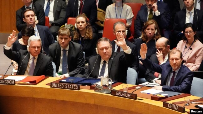 美国国务卿蓬佩奥在联合国安全理事会会议上投票表决委内瑞拉问题（2019年1月26日）