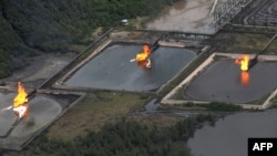 Gas flares at Shell's Nembe Creek Trunkline in the Niger Delta, Nigeria, March 22, 2013.