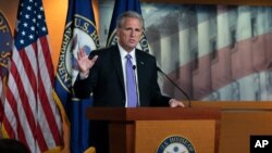 House Republican Leader Kevin McCarthy, D-Calif., speaks to reporters at his weekly news conference at the Capitol in Washington, July 25, 2019.