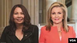 来自伊利诺伊州的民主党联邦参议员达克沃斯(左)与来自田纳西州的共和党籍联邦参议员玛莎·布莱克本(右)。