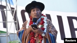 Bolivia's President Evo Morales speaks during a ceremony in Tiquipaya, Cochabamba, Bolivia, Nov. 28, 2017. 