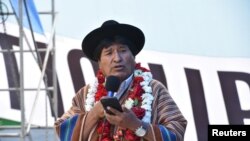 Le président de la Bolivie, Evo Morales, prend la parole lors d'une cérémonie à Tiquipaya, Cochabamba, Bolivie, le 28 novembre 2017.