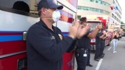 Policías y bomberos de Miami homenajean al personal sanitario