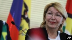 Jaksa Agung Venezuela, Luisa Ortega hadir dalam pertemuan dengan para pejabat perdagangan Mercosur di Brasilia, Brazil, Rabu (23/8). 