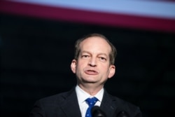 FILE - U.S. Labor Secretary Alexander Acosta speaks at JLS Automation, in York, Pennsylavania, June 6, 2019.