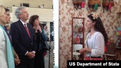 Deputy Secretary of State William Burns and Assistant Secretary of State for Western Hemisphere Affairs Roberta Jacobson peruse the wares at the WEAmericas entrepreneurial fair in Cali, Colombia. (file)